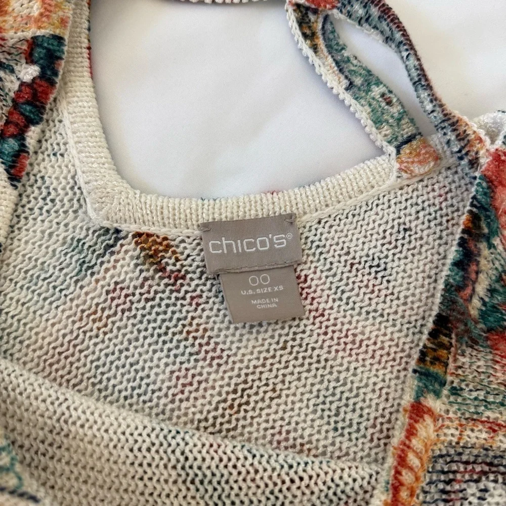 Chico's Women's Paisley Cross-back Detail 3/4 Sleeve Sweater 00 xs Colorful Knit